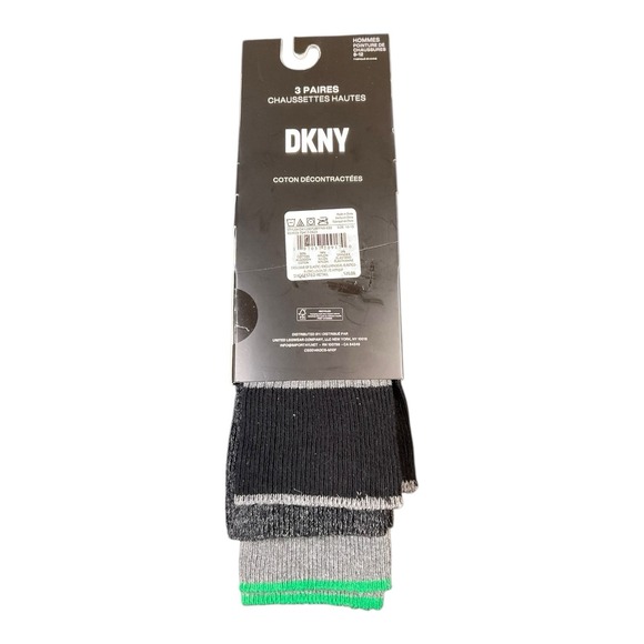 DKNY 3 Pair Crew Casual Socks Black Grey Size‎ 8-12 Striped Dress Preppy Cotton - Picture 2 of 2